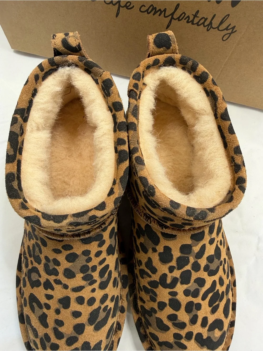 BEARPAW boots Leopard Print Shorty Mini Boots Size 6 NWT trend viral Y2K